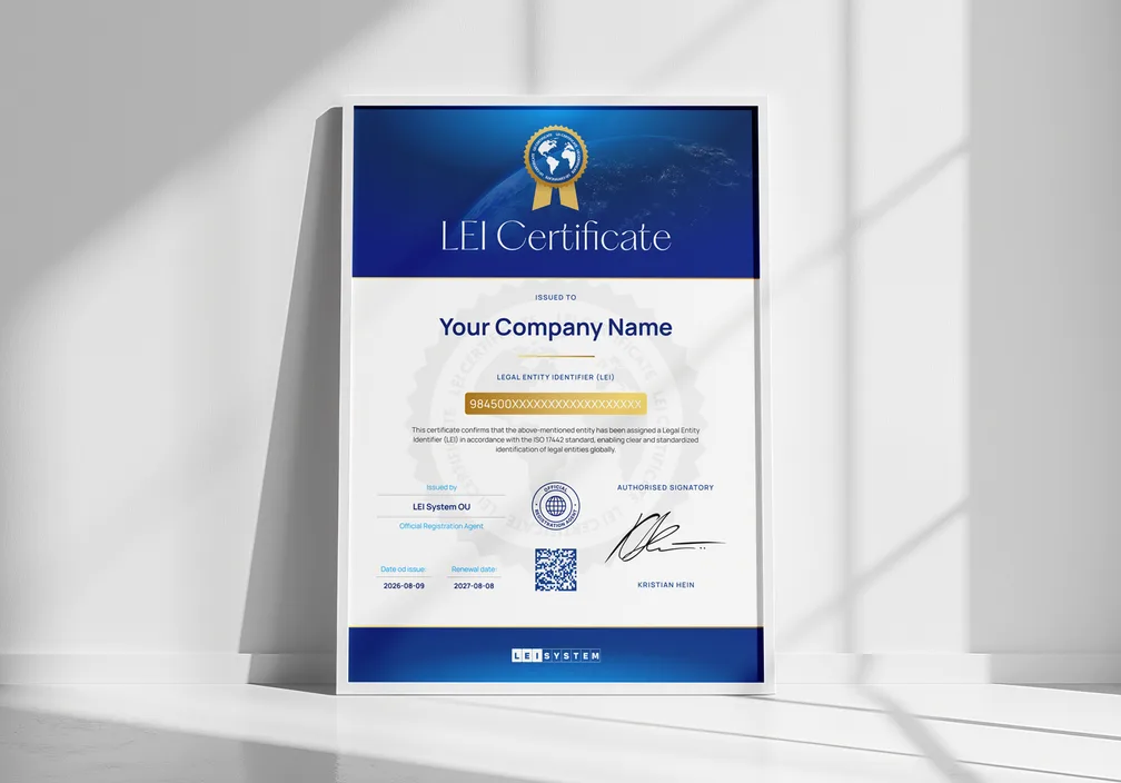 Отпечатан LEI сертификат
